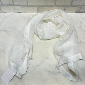 未使用 タグ付き スカーフ シルク 絹100% 白 ホワイト スパンコール レディース