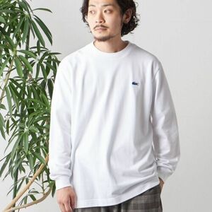 「SHIPS any別注」LACOSTE: ワンポイント ピケ クルーネック ロンT ホワイト