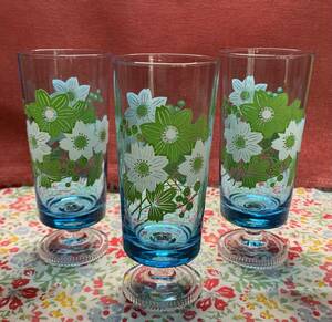 ateli Agras legs attaching blue ①3 piece set Showa Retro pop glass stone . glass pair attaching with legs fancy tumbler glass 