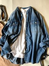 スローブイエナ Le Denim SLOBE IENA コットン100%大人可愛いゆったりスナップボタンバンドカラーダンガリーデニムワークシャツ♪_画像2