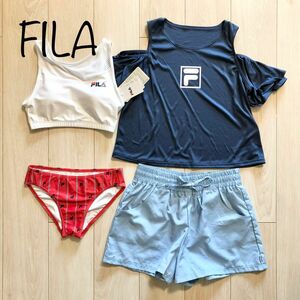 新品 FILA フィラ 水着 4点セット 肩見せ タンキニ ビキニ NV S