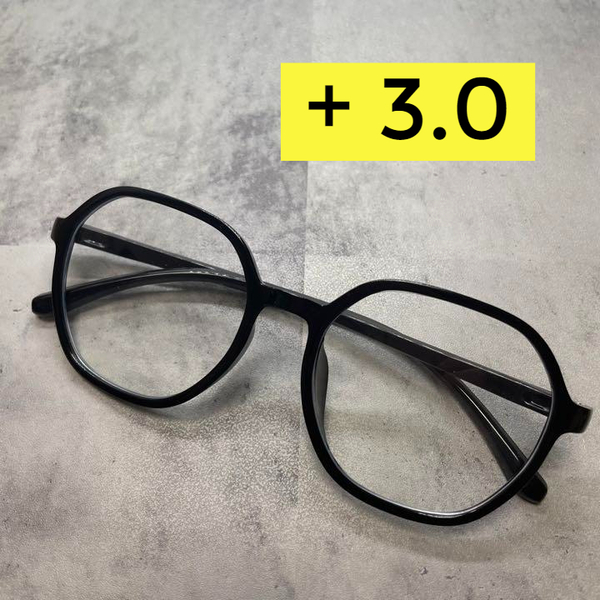 【新品】+3.0　老眼鏡　シニアグラス　リーディンググラス　黒ぶち　ブルーライトカット　大きめ　おしゃれ　軽量　ウェリントン
