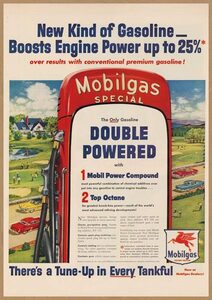 モービルガス オイルポンプ レトロミニポスター ◆ 複製広告 B5サイズ Mobilgas ガソスタ 燃料 USAD5-446