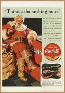 Coca-Cola サンタクロース レトロミニポスター B5サイズ 複製広告 ◆ コカコーラ 休憩中 冷蔵庫 USAD5-482