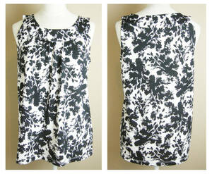 #PIECE PACE[pi- Space ] white black floral print no sleeve tank top tops L#