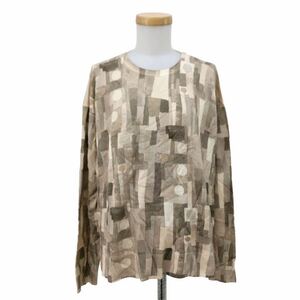 Nm204-1 MOGA Moga silk . total pattern long sleeve wide knitted sweater pull over tops crew neck beige group lady's F