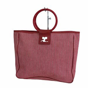 h040 courreges クレージュ ラウンドハンドル ハンド トート ヒッコリー ストライプ バッグ 鞄 カバン bag