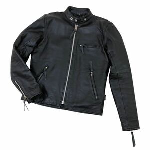 ※H694-2 本革 Freedom フリーダム BUFFALO LEATHER レザー シングルライダース ライダース ジャケット 革ジャン 黒 バッファロー 38