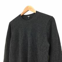 NC209 UNIQLO ユニクロ カシミア カシミヤ 100% 長袖 ニット セーター プルオーバー トップス メンズ M グレー 無地_画像3