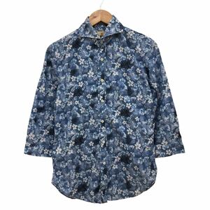 NC210 Italy made GUY ROVERgi Rover 7 minute sleeve shirt casual shirt tops men's S blue blue floral print botanikaru pattern total pattern 