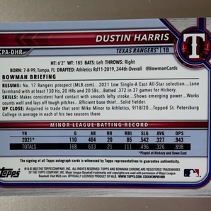 2022 Bowman Chrome Prospect Autographs Atomic Refractors #CPADHR Dustin Harris 009/100の画像2