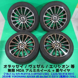 無限 MDA オデッセイ 225/50R18 夏タイヤ 50%-70%山 ヨコハマ ADVAN dB decibel 4本 5穴PCD114.3 7.5J +50 ヴェゼル エリシオン 中古新潟