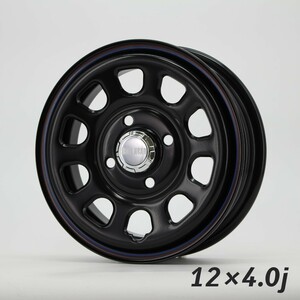 デイトナ スチール A07 黒◆4J 12インチ IS42 PCD100-4H ハブ径68ｍｍ◆新品未使用ホイール4本セット!!軽トラック 軽箱に!!