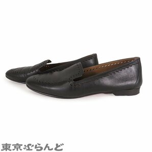 101713769 エルメス HERMES パンチング ローファー ブラック レザー 35 1/2 スリッポン 靴 レディースの画像2