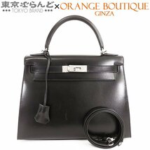 101717524 エルメス HERMES ケリー 28 外縫 □L刻印 ブラック 黒 シルバー金具 ボックスカーフ 2WAY ハンドバッグ ショルダーバッグ_画像1