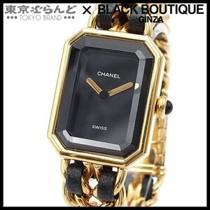 241001011874 Chanel CHANEL Premiere M size H0001 black x Gold SS leather #M wristwatch lady's battery type 