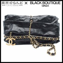 101701315 シャネル CHANEL ココマーク チェーン クラッチバッグ ブラック ゴールド金具 レザー 16番台 レディース_画像1