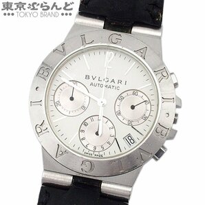 101719248 1円 ブルガリ BVLGARI ディアゴノ スポーツ クロノ CH35S ホワイト SS レザー 腕時計 メンズ 自動巻 リューズ取れ 不動ジャンクの画像1