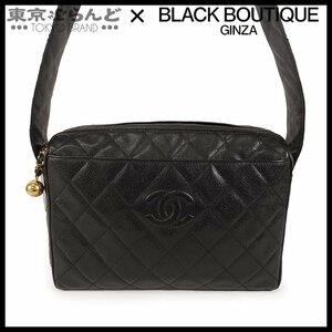 101697301 シャネル CHANEL マトラッセ メッセンジャーバッグ ブラック G金具 キャビアスキン ヴィンテージ ショルダーバッグ レディース