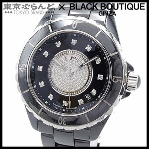 101703264 シャネル CHANEL J12 38mm センターパヴェダイヤ H1757 ブラック セラミック ダイヤモンド SS 腕時計 メンズ 自動巻