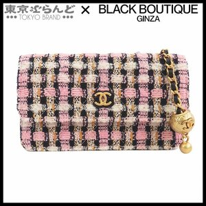 101701009 シャネル CHANEL ピンクxホワイトxブラック ゴールド金具 ツイード レザー ココマーク チェーンウォレット レディース