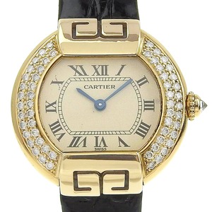 CARTIER Cartier ellipse wristwatch K18YG× crocodile lady's [90000074] used 