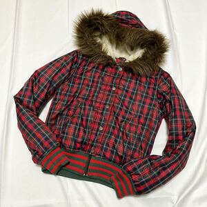 WA 238 ★ STUSSY Girls Thermolite Stussy Zip -Up Blouson Food Food Borist Bore Check S Ladies Red Favy Green