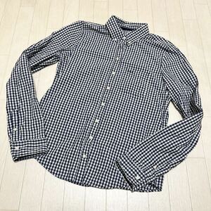 和245★ Abercrombie&Fitch アバクロンビー&フィッチ 長袖 ボタンシャツ チェック ボタンダウン L レディース ホワイト ブルー