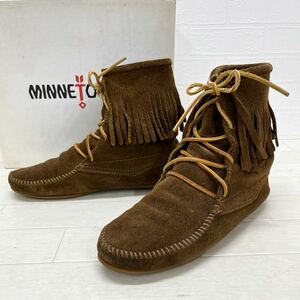 和268★ 箱付き MINNETONKA ミネトンカ フリンジブーツ ショートブーツ スエードレザー 8 ブラウン レディース