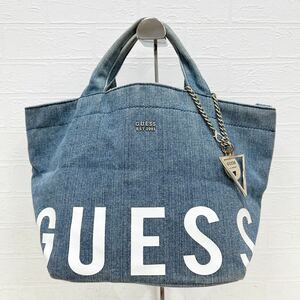 和273★ GUESS ゲス デニムバッグ ハンドバッグ ロゴプリント レディース ブルー