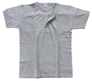 M size Heather gray CROSS & STITCH men's short sleeves T-shirt man Henley neckline 6.2Oz heavy weight to!!