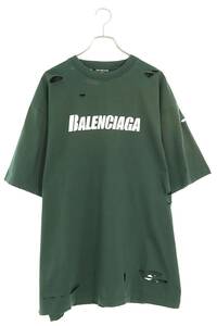 バレンシアガ BALENCIAGA 651795 TKVB8 サイズ:M デストロイ加工ロゴプリントTシャツ 中古 SB01