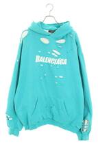 バレンシアガ BALENCIAGA 21SS 659403 TKVB6 サイズ:XL デストロイ加工ロゴミディアムフリースパーカー 中古 FK04_画像1