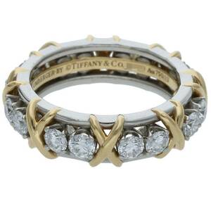  Tiffany TIFFANY&Co.shu Ran bar je size :7 number 16 diamond 750 yellow gold platinum combination ring used SJ02