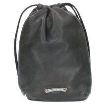 クロムハーツ Chrome Hearts DRW STRNG SACK CRS PATCH クロスパッチドローストリングサックレザー巾着ハンドバッグ 中古 SJ02_画像2