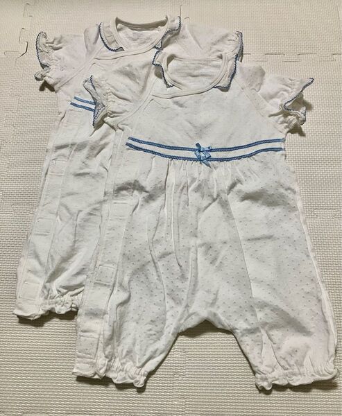2枚セット ロンパース コンビミニ 60〜70cm カバーオール 半袖 白 ホワイト 双子 おそろい