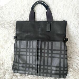 COACH コーチ チャールズフォルドオーバー ワイルド プレイド チェックトートバッグ ショルダーバッグ 2way F11176