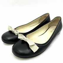 H @ イタリア製 '高級ラグジュアリー靴' MIU MIU ミュウミュウ 本革 LEATHER パンプス バレエシューズ EU35.5 22.5cm レディース 婦人靴_画像1
