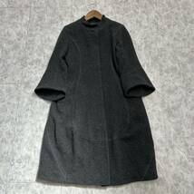 K @ 日本製 '着心地抜群' HIROKO KOSHINO ヒロココシノ WOOL混 比翼 ステンカラーコート size40 レディース 婦人服 アウター 古着 GRAY_画像2