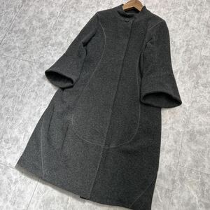 K @ 日本製 '着心地抜群' HIROKO KOSHINO ヒロココシノ WOOL混 比翼 ステンカラーコート size40 レディース 婦人服 アウター 古着 GRAY