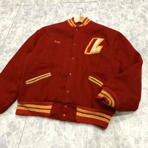 E ▼ ビンテージ / 古着 '米国製' TROPHY JACKETS 80s USA製 メルトンウール スタジアムジャケット スタジャン メンズ アウター RED