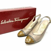 @ 箱付き イタリア製 '高級ラグジュアリー靴' Salvatore Ferragamo サルヴァトーレフェラガモ 本革 ヒール パンプス US4.5 21.5cm 婦人靴_画像1