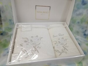 g_t U102 ☆NINA RICCI ニナ・リッチ Maison バスタオル1枚/フェイスタオル2枚 綿100％ ホワイト 箱入り 【未使用保管品】