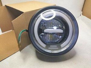 汎用LEDヘッドライト バイクヘッドライト イカリング 丸目カスタム ステー付き