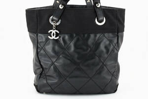 1円〜 美品 CHANEL シャネル　パリビアリッツトートＰＭ キャンバス　レザー　ハンドバック