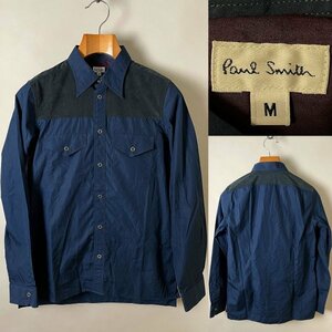 【送料無料 日本製 国内アウトレット購入 上品な一着です】Paul Smith ポールスミス ウエスタン シャツ 長袖 M コットン100% ネイビー系