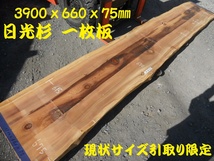 日光杉 長物391cmX62～67cmX7.8cm 無垢一枚板339 厚板 ロング カウンター材料 接ぎテーブル素材 天板 天然 耳付き 木材 訳あり特価_画像1