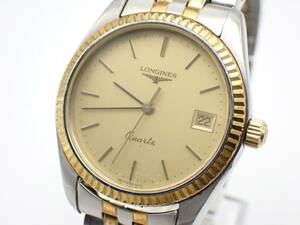 ●1円～LONGINES ロンジン QZ メンズ腕時計 156 1647 ゴールド文字盤 デイト ラウンド コンビカラー/N13016②