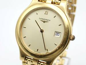 1円～☆LONGINES ロンジン QZ メンズ腕時計 L7.647.2 ゴールド文字盤 デイト ラウンド●N17079