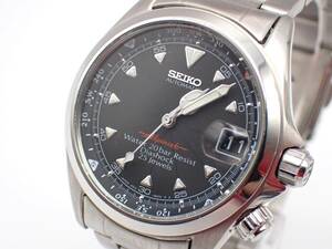 稼働品☆1円～☆SEIKO セイコー AT/自動巻き メンズ腕時計 Alpinist アルピニスト 4S15-6000 黒文字盤 デイト 25石/T091495